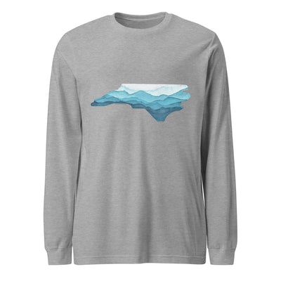 North Carolina State Shape with Blue Ridge Mountains - Support Hurricane Helene Unisex Long Sleeve T-Shirt