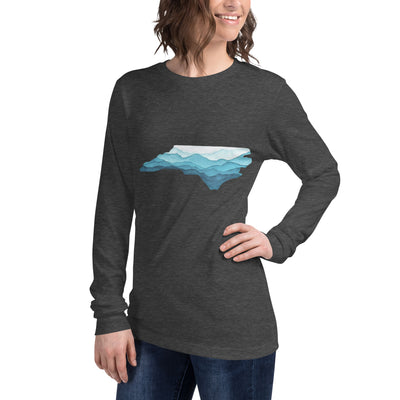 North Carolina State Shape with Blue Ridge Mountains - Support Hurricane Helene Unisex Long Sleeve T-Shirt